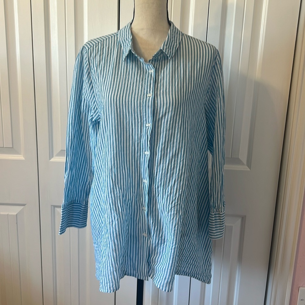 Blue and White Stripe Button up